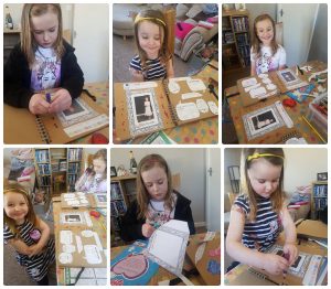 Sisters completing 2020 Time Capsule booklet Covid-19 coronavirus lockdown childrens activity book Life in Focus Portraits child photography studio Rhu Helensburgh
