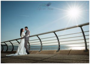 Seaside wedding photo of bride and groom Life in Focus Portraits wedding photographer west coast Scotland