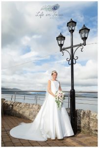 bride with bouquet Duck Bay Hotel Loch Lomond Life in Focus Portraits wedding photographer Helensburgh Argyll and Bute