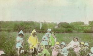 Coloured photo of children evacuated in yourkshire during world war 2