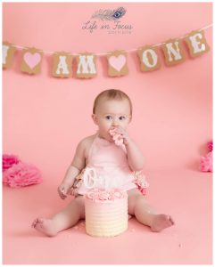 baby girl pink themed cake smash Life in Focus Portraits baby photographer Rhu Helensburgh Garelochhead