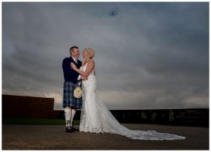 photo of Bride and Groom outside Helensburgh Civic Centre Secret Elopement Wedding