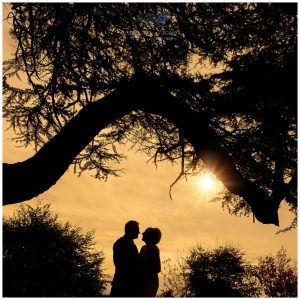 sunset silhouette photo of bride and groom on wedding day Rhu Helensburgh Elopement Micro Wedding